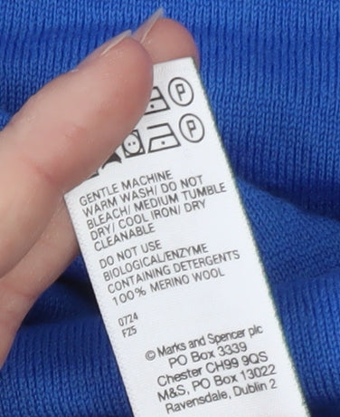 Marks and Spencer Women Blue Roll Neck Merino Wool Jumper Size 14