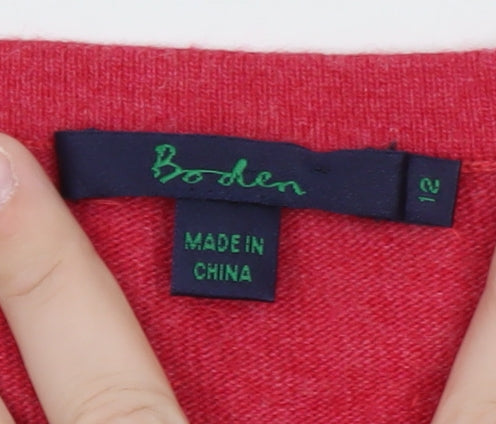 Boden Women Red 12 Cardigan Floral Embroidered Knit Jumper