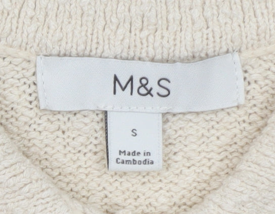 Marks and Spencer Women’s Beige Collared Short Sleeve Cardigan S Knit