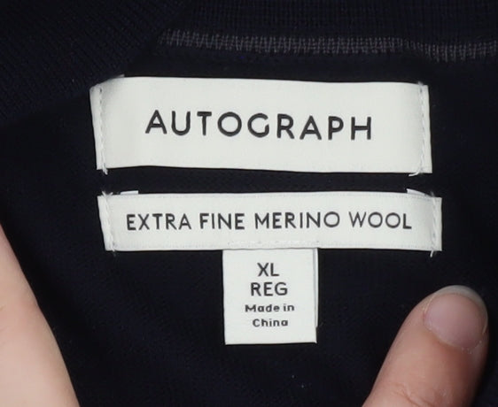 Marks and Spencer Men’s Black XL Merino Wool Collared Henley Jumper