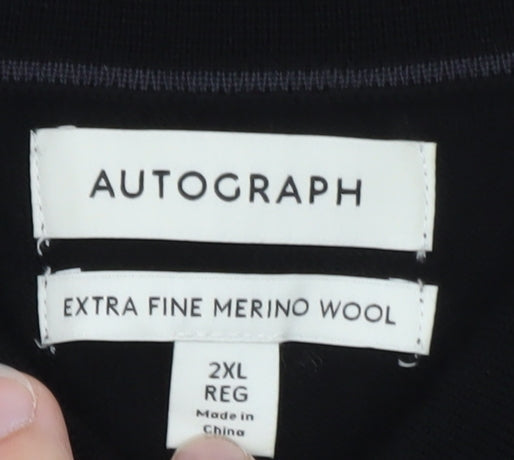 Marks and Spencer Autograph Men's Black 2XL Merino Wool Long Sleeve Polo