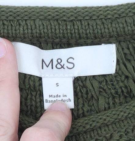 Marks and Spencer Men's Green Cable Knit Cotton Jumper Size S