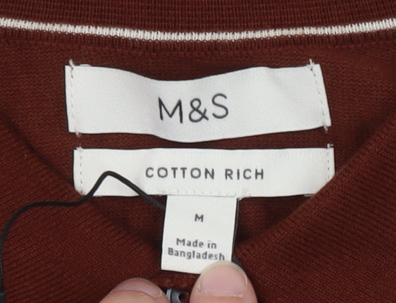 Marks and Spencer Men's Brown Collared Cotton Jumper M