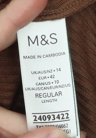 Marks and Spencer Women Brown Long Sleeve Bodycon Midi Dress Size 14