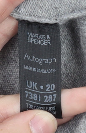 Marks and Spencer Women Grey Cashmere Roll Neck Jumper Size 20