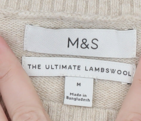 Marks and Spencer Women Beige Wool Crew Neck Pullover Jumper M