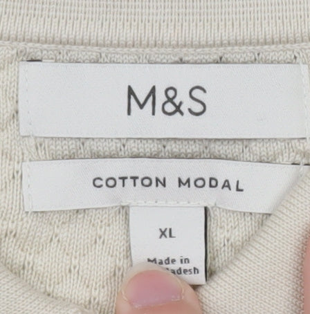 Marks and Spencer Men's Beige Collared Pullover Jumper XL Cotton Modal