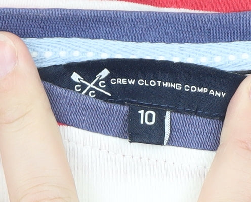 Crew Clothing Company Women's White Striped 3/4 Sleeve Cotton T-Shirt Size 10