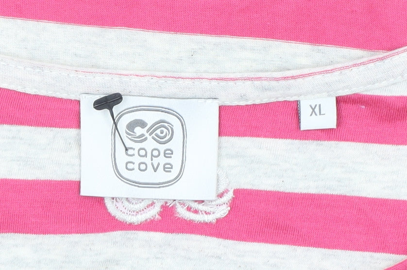 Cape Cove Womens Pink Striped Cotton Wrap Long Sleeve Top XL