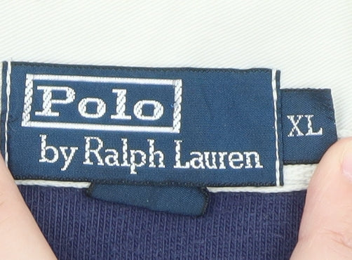 Ralph Lauren Men's XL Red Navy Striped Long Sleeve Rugby Polo Shirt