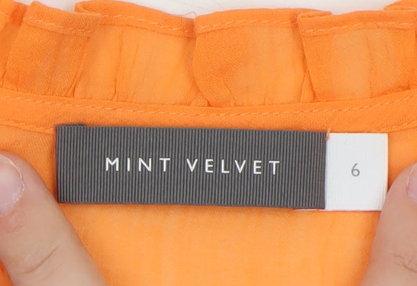 Mint Velvet Women's Orange Ruffle Cotton Tunic Blouse Size 6