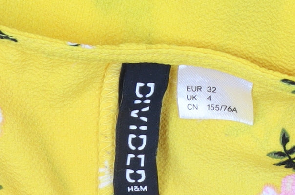 H&M Women Yellow Floral Midi Slip Dress Size 4