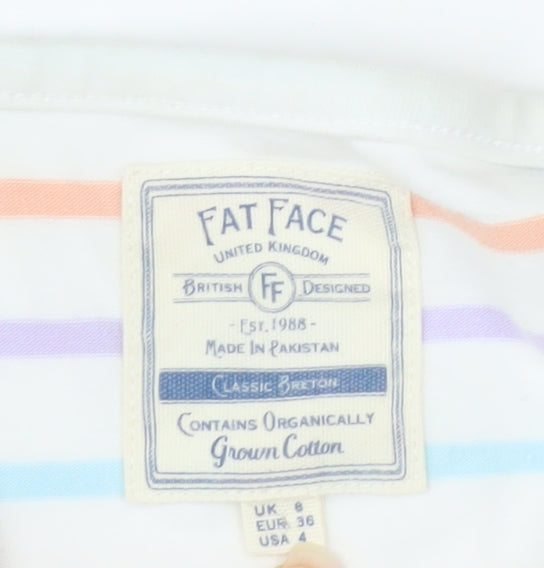 Fat Face Women's Multicoloured Striped Long Sleeve Cotton T-Shirt Size 6