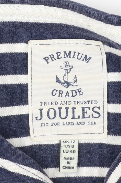 Joules Women Blue Striped Long Sleeve Cotton Nautical Top Size 12