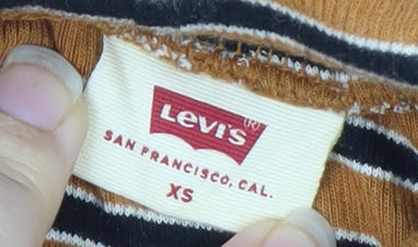 Levi's Women's Brown Striped Roll Neck Long Sleeve Top XS