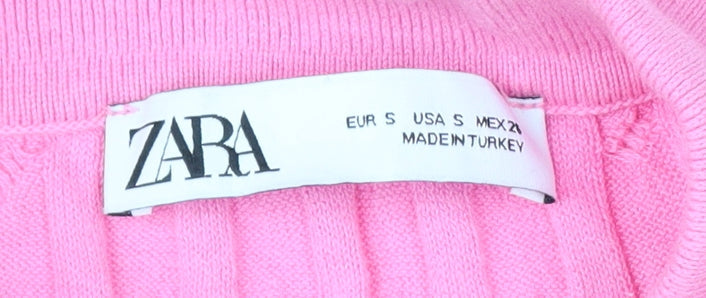 Zara Women Pink Cotton Button-Up Collared Knit Top Size S