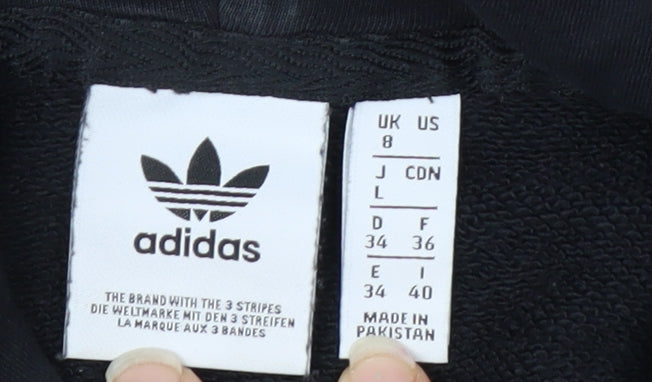 Adidas Womens Black UK 8 Pullover Hoodie Cotton Logo Hooded Sweatshirt