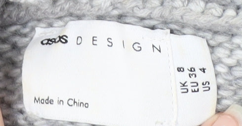 ASOS DESIGN Women's Grey Roll Neck Long Sleeve Knit Jumper Size 8