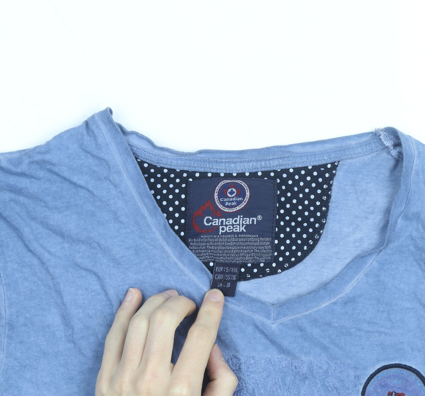 Canadian Peak Women Blue V-Neck Cotton Casual T-Shirt Size 18