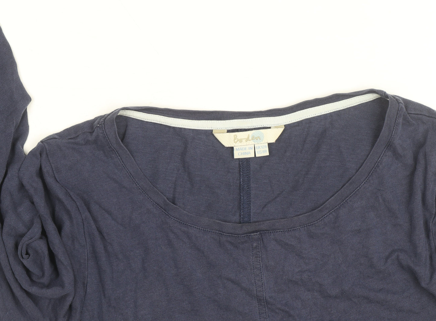 Boden Women Blue Cotton Jersey Shift Dress Size 12 Long Sleeve