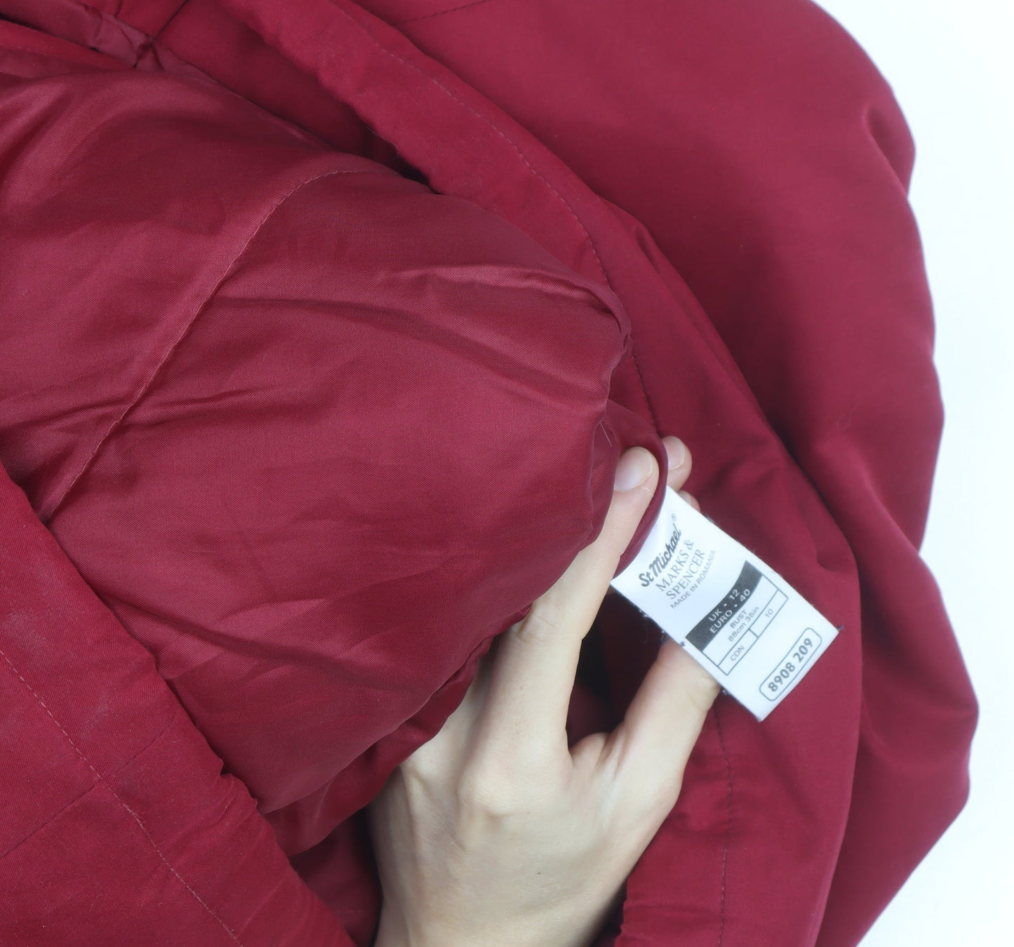 Marks and Spencer Women Red Hooded Parka Jacket Size 14 Lined Waterproof