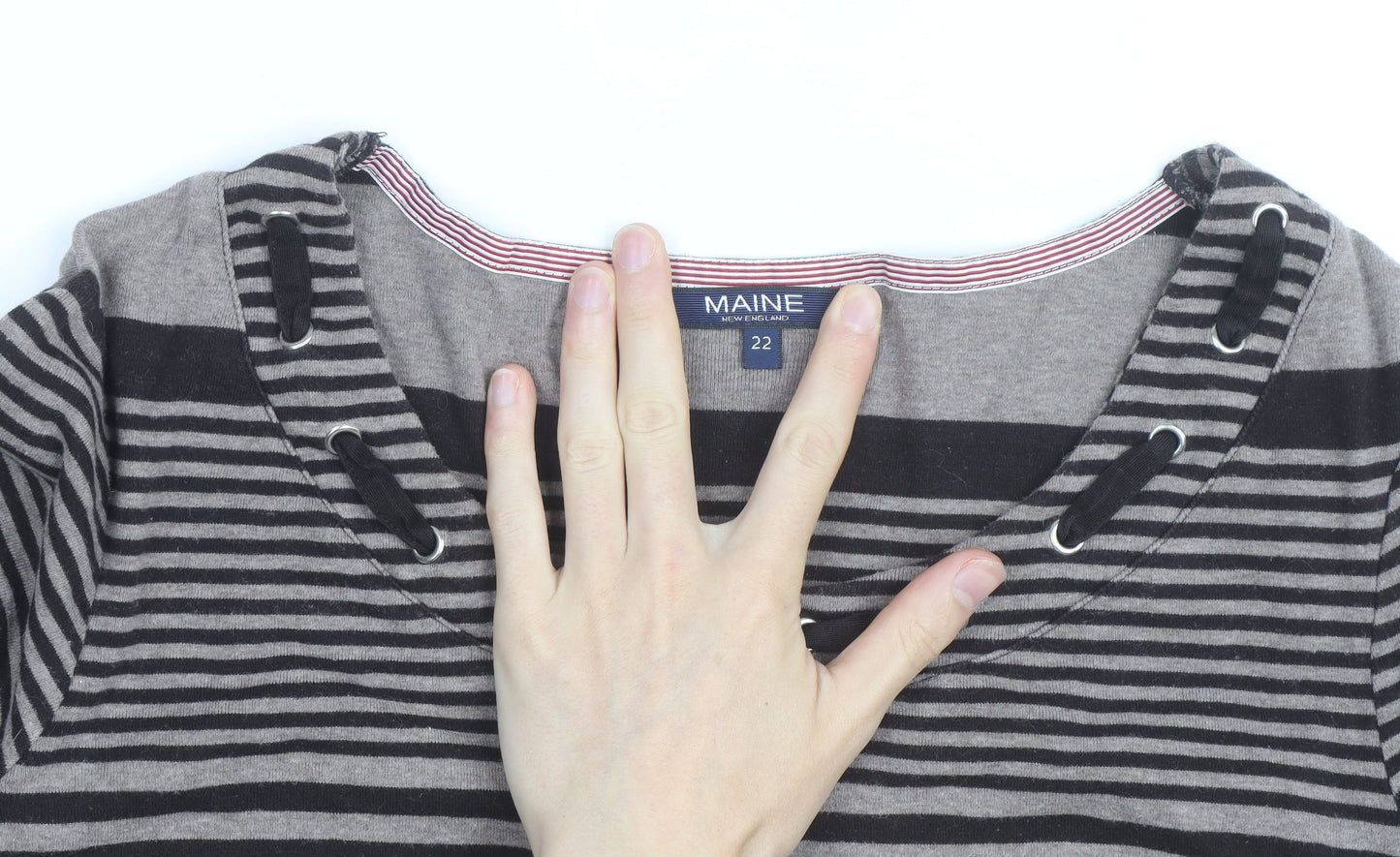 Maine New England Women's Grey Striped 3/4 Sleeve T-Shirt Size 22
