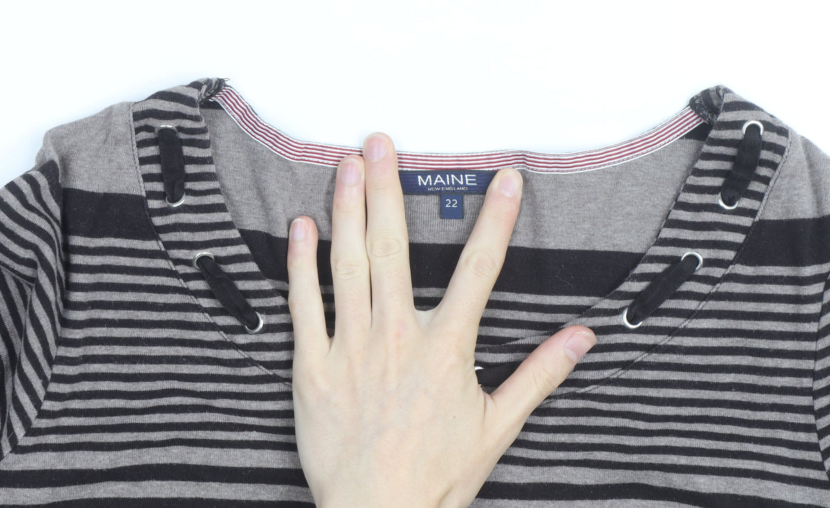 Maine New England Women's Grey Striped 3/4 Sleeve T-Shirt Size 22