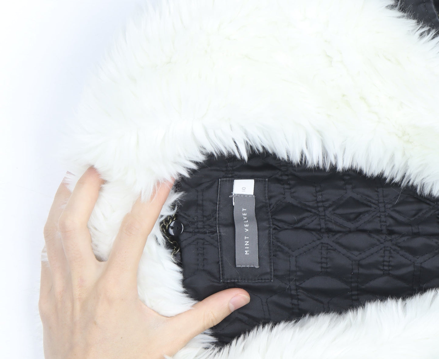 Mint Velvet Women's Black Faux Fur Trimmed Parka Coat Size 10