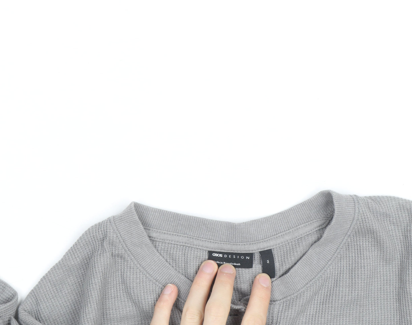 ASOS DESIGN Womens Grey Henley Long Sleeve Waffle Knit Jumper Medium