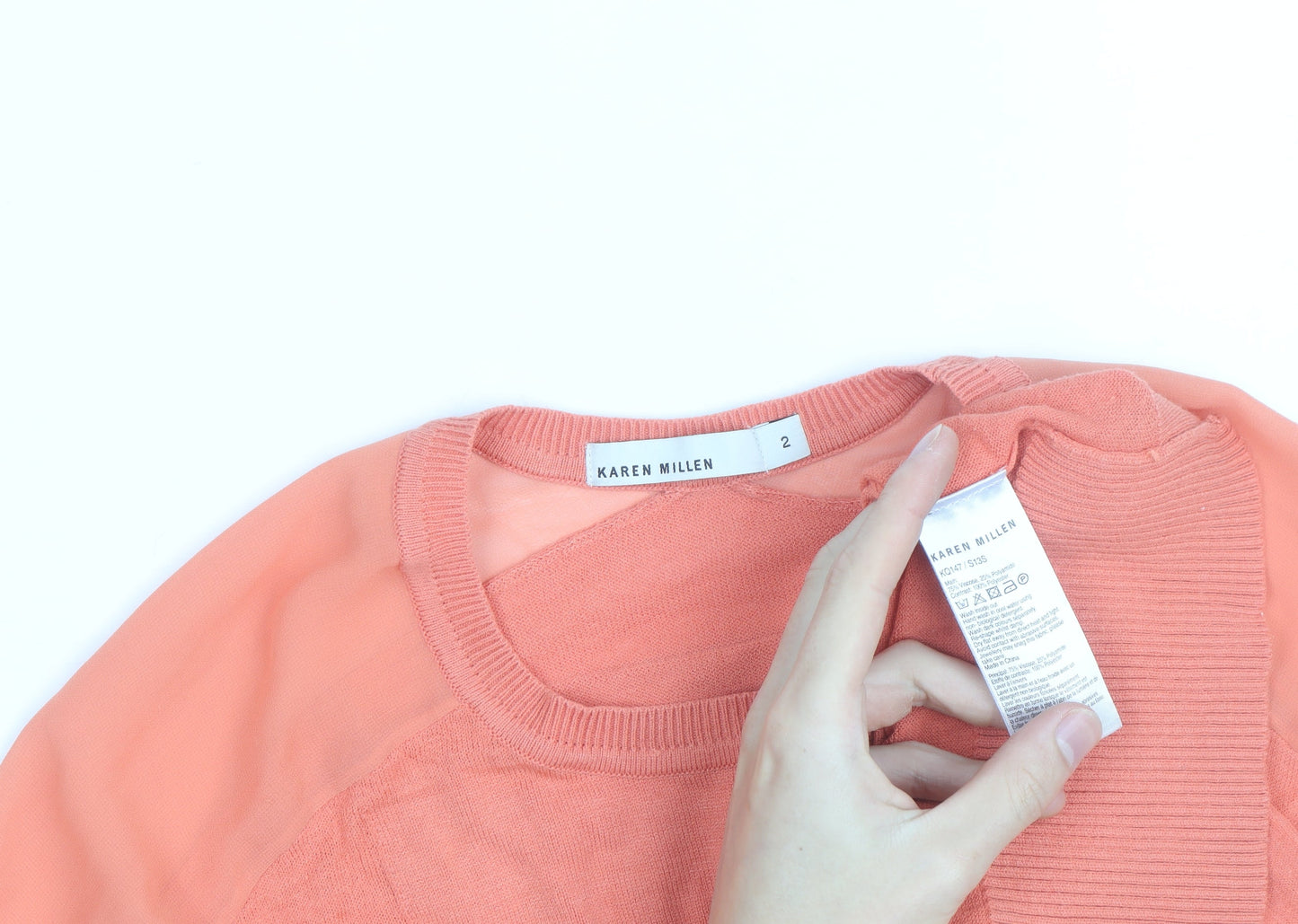 Karen Millen Womens Orange Relaxed Fit Cotton Silk Jumper Size 10