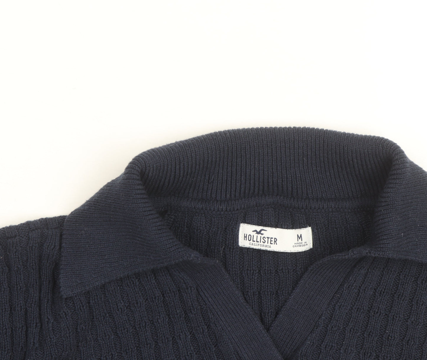 Hollister Women's Blue Collared Cable-Knit Pullover Jumper M