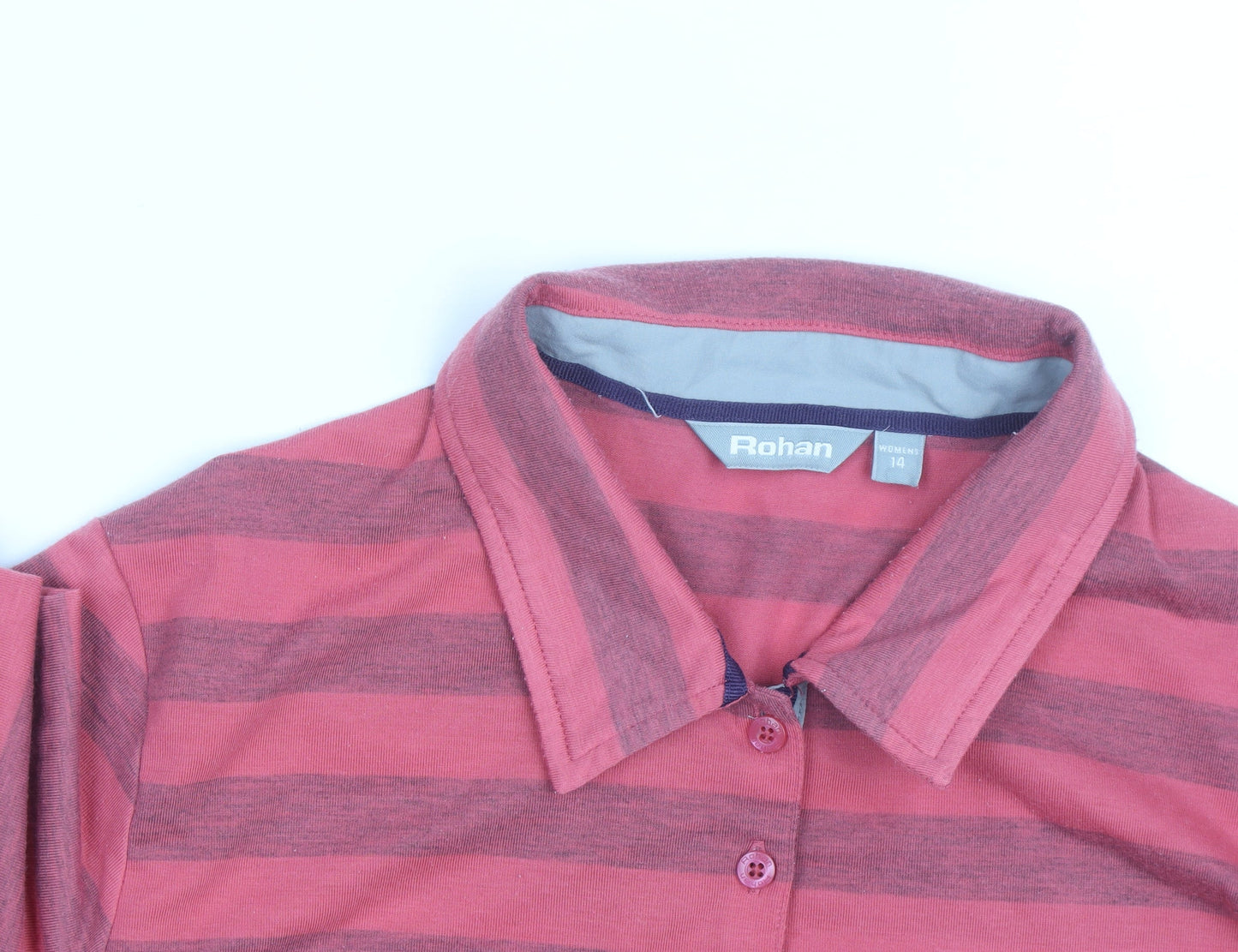 Rohan Womens Pink Striped Long Sleeve Polo Shirt Size 14