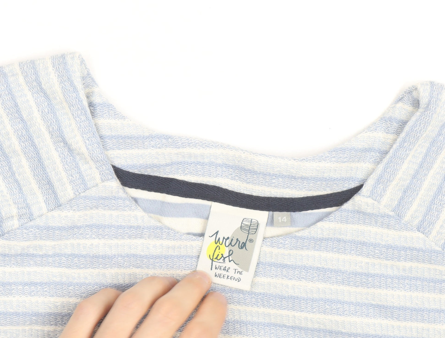 Weird Fish Womens Blue Striped Cotton Boat Neck Jumper Size 14