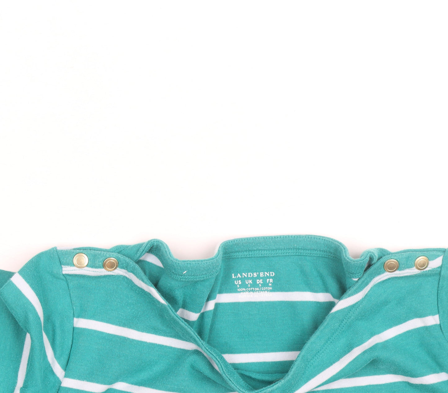Lands' End Women's Green Striped Boat Neck Long Sleeve Cotton Top Size S