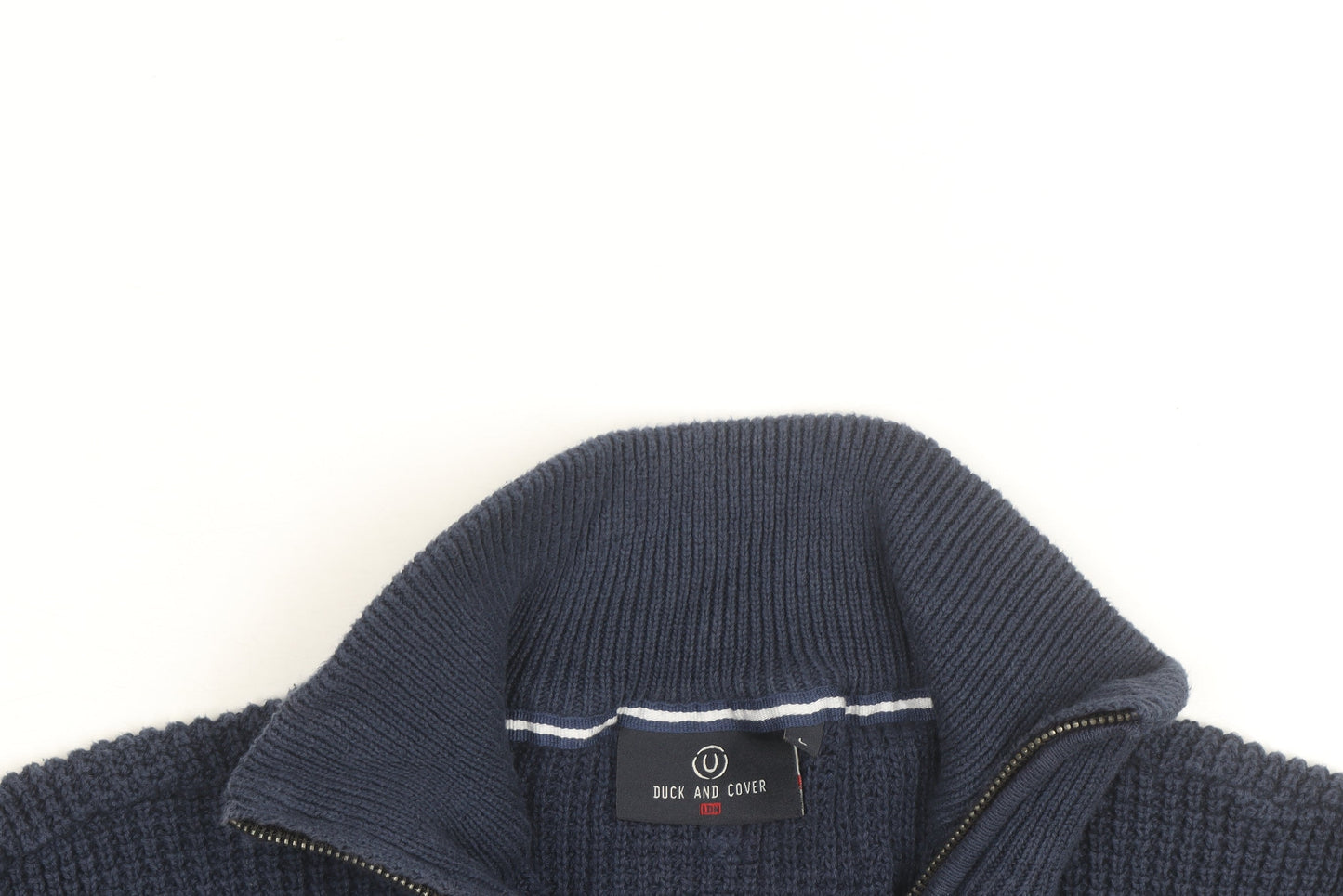 Duck and Cover Men’s Blue Chunky Knit 1/4 Zip Cotton Jumper Size L