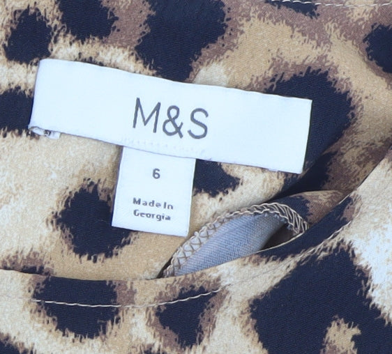 Marks and Spencer Womens Brown Leopard Print Midi A-Line Dress Size 6