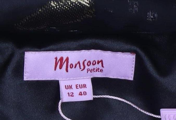 Monsoon Petite Black Gold Silk Strapless Ball Gown Dress UK 12