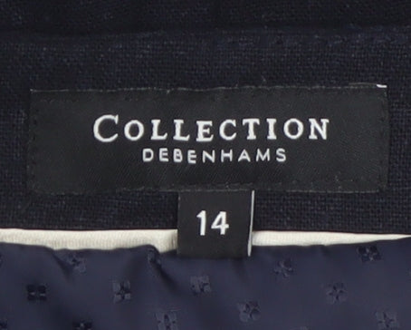 Debenhams Women Navy Linen Sheath Belted Work Dress Size 14