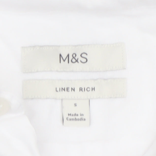 Marks and Spencer Men's White Linen Blend Short Sleeve Button-Up Shirt Size S