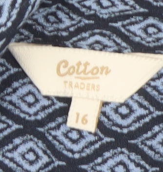 Cotton Traders Women's Blue Geometric Tunic Blouse Size 16