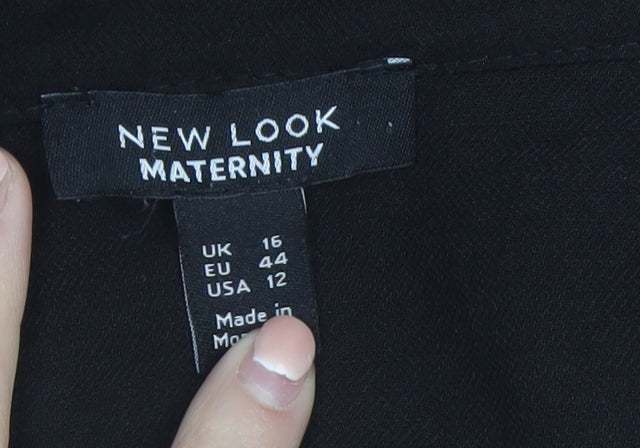 New Look Women’s Black Maternity Shirt Dress UK 16 Button Up 3/4 Sleeve