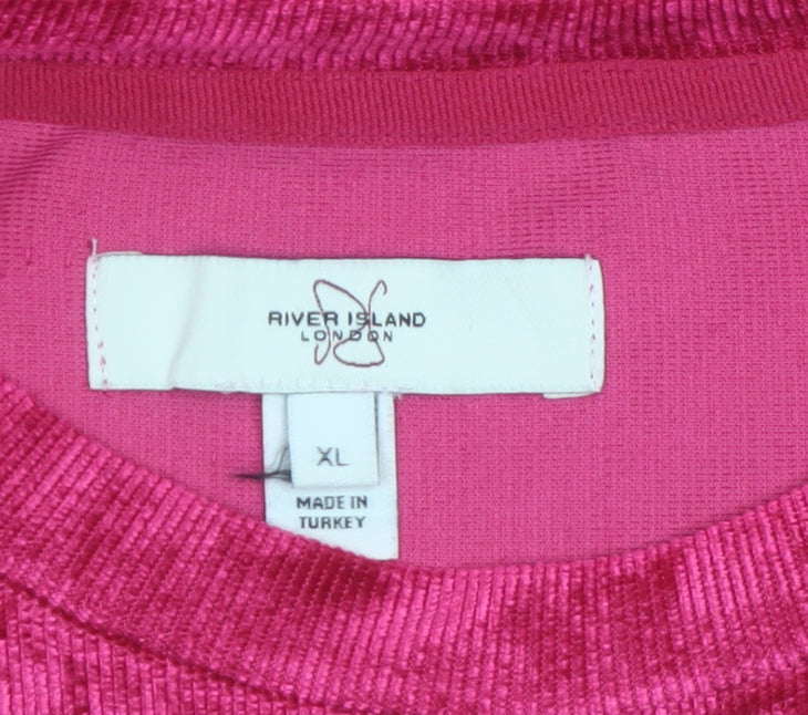 River Island Men's Pink Velvet Short Sleeve Crew Neck XL T-Shirt