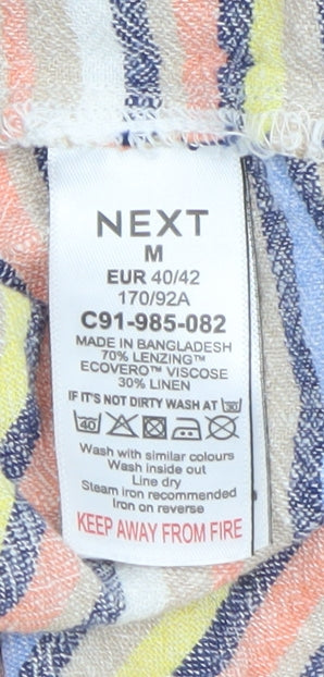 Next Women’s Multicoloured Striped Linen Blend A-Line Short Dress Size 12