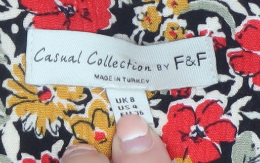 F&F Women’s Multicoloured Floral Tunic Blouse UK 8 Viscose 3/4 Sleeve