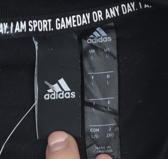 Adidas Men’s Black Large Pullover Sweatshirt Crew Neck Logo Sports Top