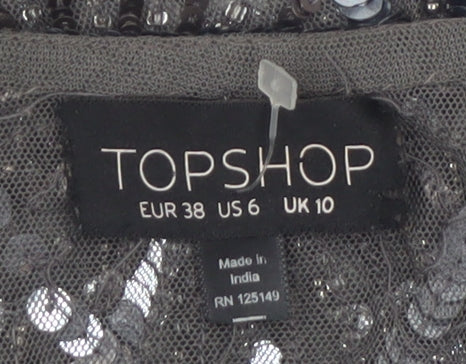 Topshop Women’s Grey Sequin Beaded Cropped Tank Top UK 10