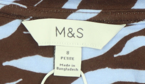 Marks and Spencer Women Brown Animal Print Cotton Midi Dress Size 8 Petite