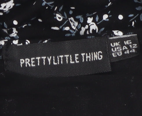 PrettyLittleThing Women's Black Floral Maxi Dress Size 16 V-Neck