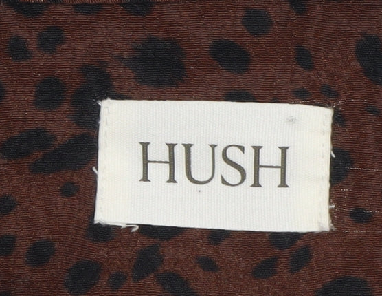 Hush Womens Brown Animal Print V-Neck Tie Blouse Size 10