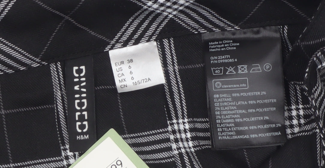 H&M Divided Women's Black Check Pleated Short Skirt Size 10